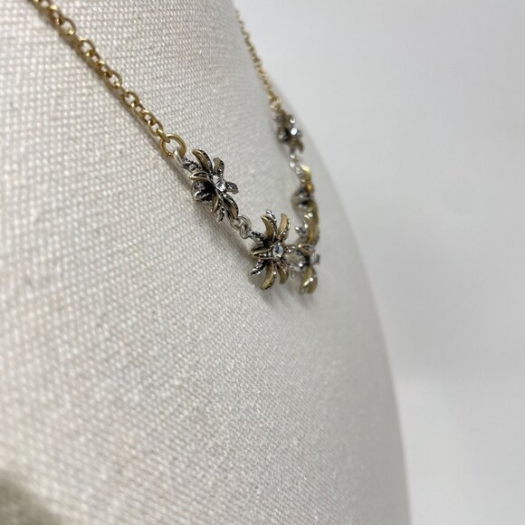 Vintage Starburst Rhinestone Necklace Gold & Silver‎ Tone Adjustable Chain - Picture 10 of 12
